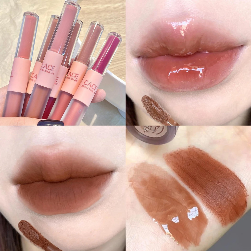 Double‑Ended Velvet & Glossy Lip Gloss, Long Lasting Dual‑Finish Lip Makeup
